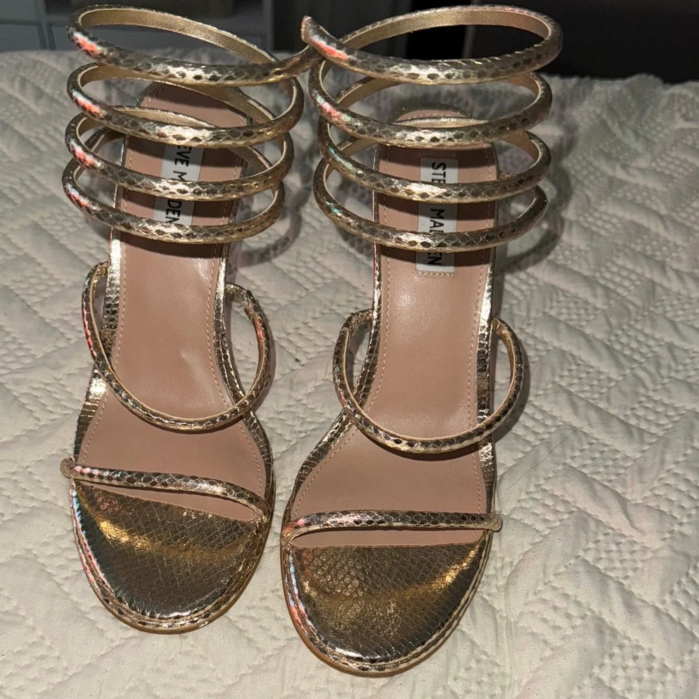 Steve Madden Metallic Gold Strappy Heels - Picture 3 of 4